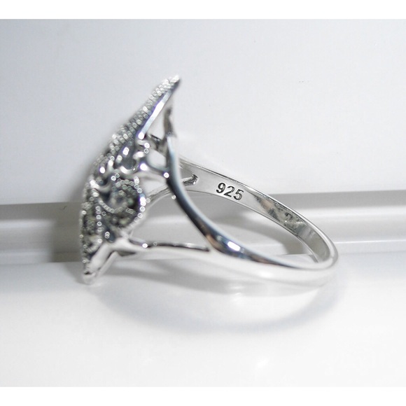 925 STERLING SILVER Swirl Marcasite Ring - Picture 11 of 15